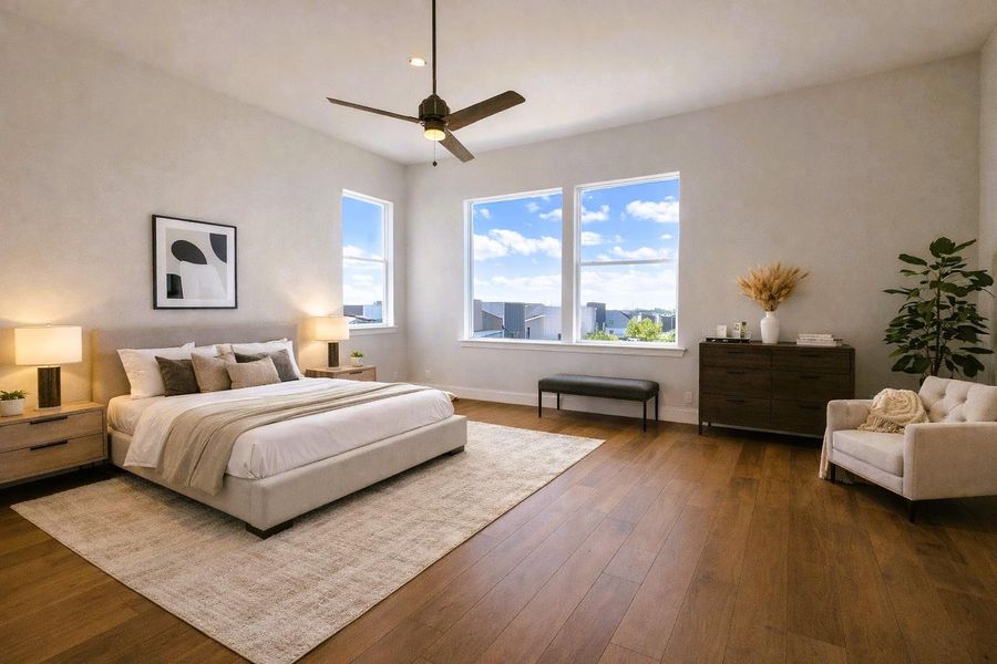 14x20 Primary Bedroom will have Wide Plank Wood Flooring (Picture was virtually staged - also wood flooring has not been installed yet)