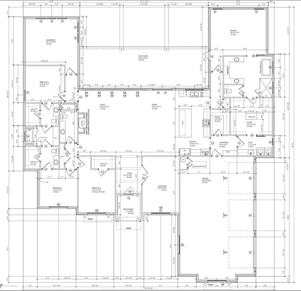 A detailed floor plan illustrates a spacious home layout with multiple bedrooms, an attached garage, and both front and back porches. A detailed floor plan illustrates a spacious home layout with multiple bedrooms, an attached garage, and both front and back porches.