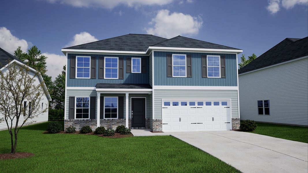 Representative exterior photo of a completed home built from the Wilkinson - Genesis Value Collection by Mungo Homes in Ellington, Elgin, SC (Image 30). Representative exterior photo of a completed home built from the Wilkinson - Genesis Value Collection by Mungo Homes in Ellington, Elgin, SC (Image 30).