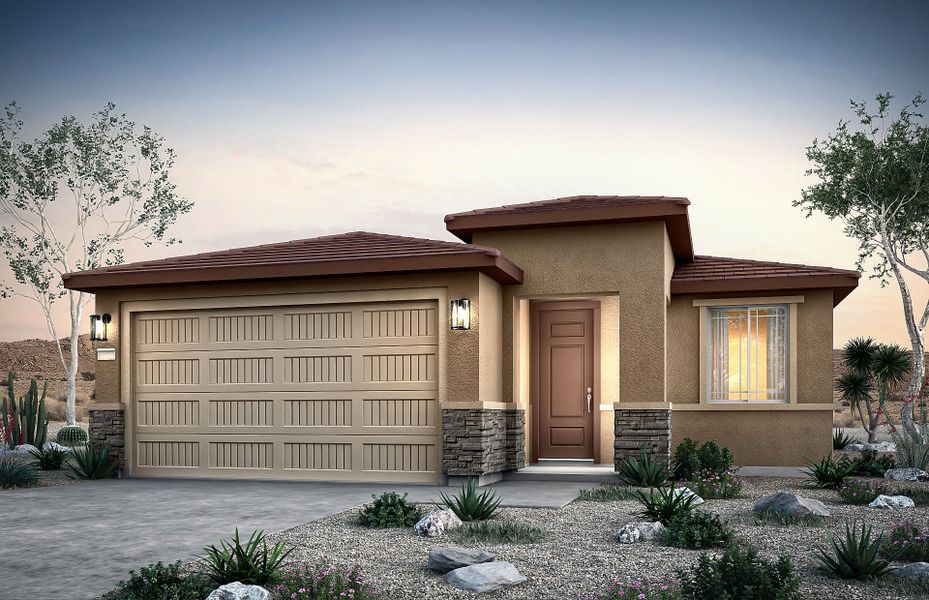 Front exterior of a new home in Soleo, San Tan Valley, AZ, highlighting curb appeal (Image 19). Front exterior of a new home in Soleo, San Tan Valley, AZ, highlighting curb appeal (Image 19).