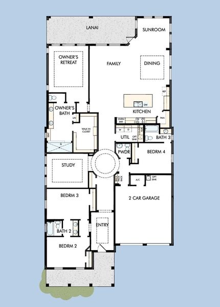 2D floor plan layout for the The Shalimar by David Weekley Homes in Laureate Park at Lake Nona - Park Series, Orlando, FL (Image 5). 2D floor plan layout for the The Shalimar by David Weekley Homes in Laureate Park at Lake Nona - Park Series, Orlando, FL (Image 5).