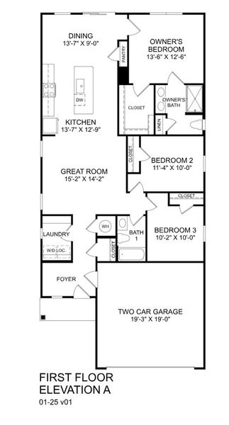 2D floor plan layout for the Rosewood by Ryan Homes in Ivy Grove, Woodruff, SC (Image 1).