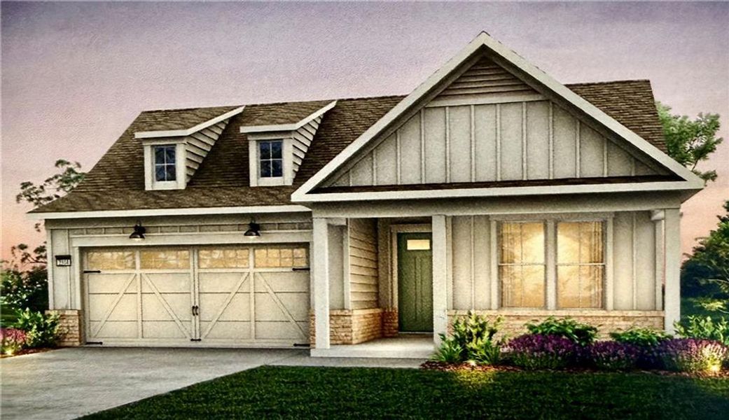 Front exterior of a new home in Del Webb Chateau Elan, Hoschton, GA, highlighting curb appeal (Image 1). Front exterior of a new home in Del Webb Chateau Elan, Hoschton, GA, highlighting curb appeal (Image 1).