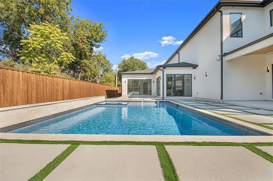 View of pool featuring a patio and a fenced backyard