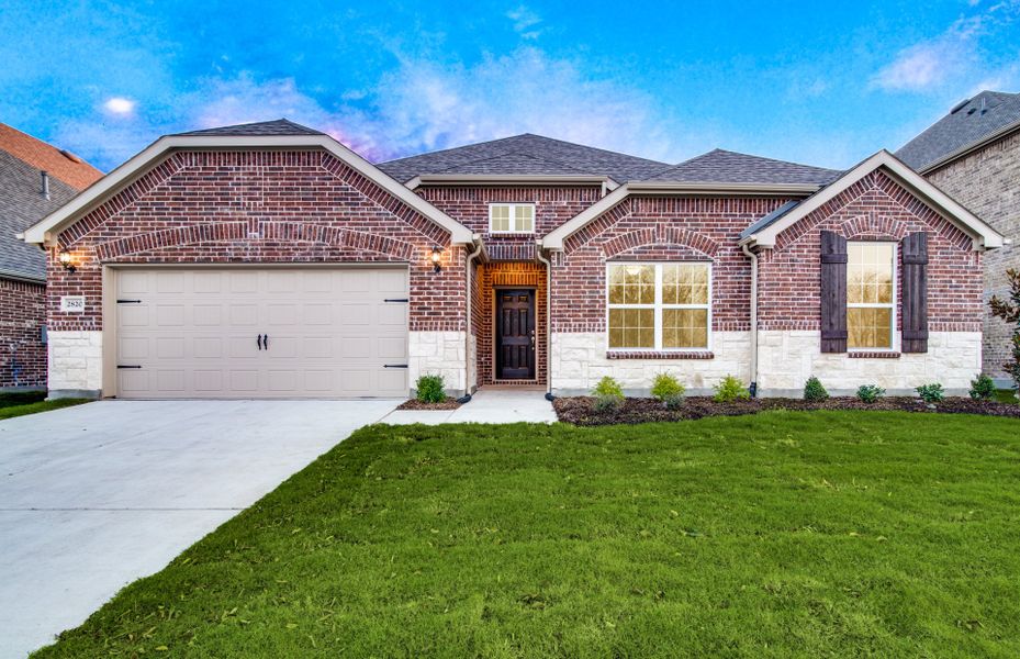 The Northlake, a one-story home with shutters and 2-car garage, shown with Home Exterior C