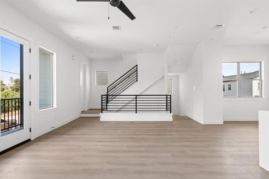 Private balcony access on the second floor that brings in lots of natural light.