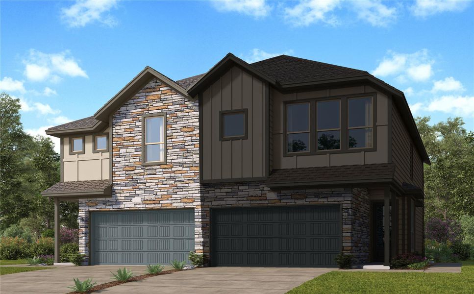 Front exterior of a new home in Bridgeland, Cypress, TX, highlighting curb appeal (Image 2).
