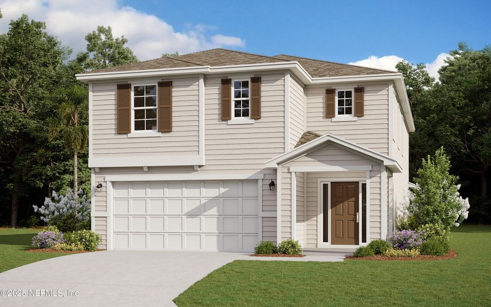 Front exterior of a new home in Amberly, Green Cove Springs, FL, highlighting curb appeal (Image 1).