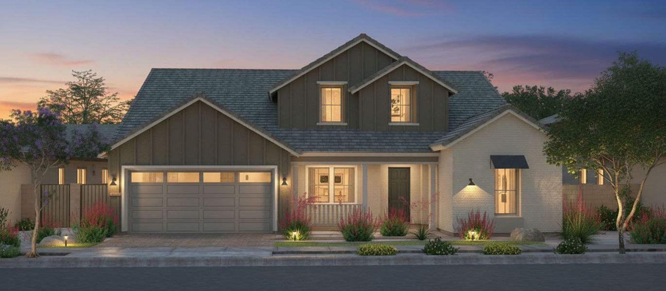Representative exterior photo of a completed home built from the Spud Point by Fulton Homes in Sonoma Coast, Queen Creek, AZ (Image 1). Representative exterior photo of a completed home built from the Spud Point by Fulton Homes in Sonoma Coast, Queen Creek, AZ (Image 1).