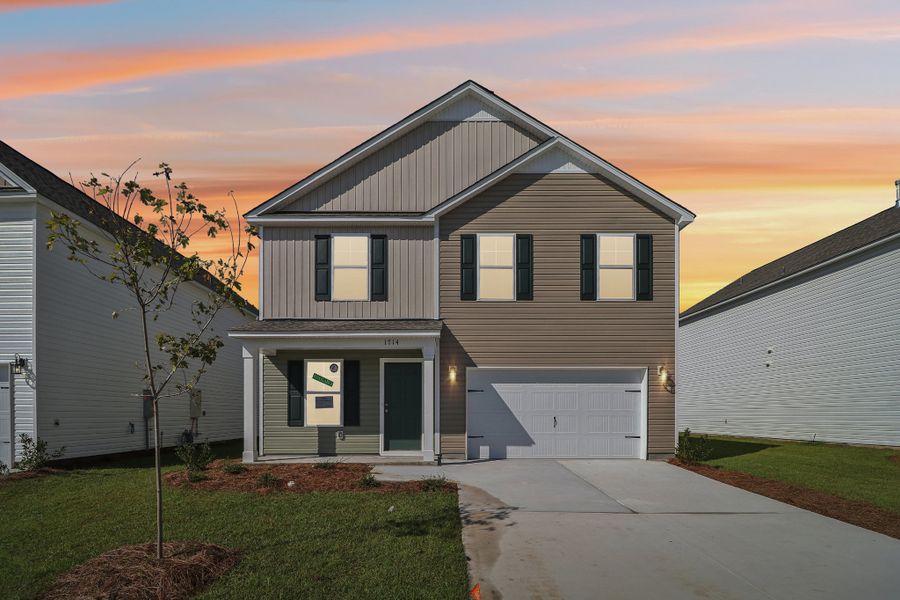 Representative exterior photo of a completed home built from the Meadowbrook by Great Southern Homes in Canopy Of Oaks, Sumter, SC (Image 22).