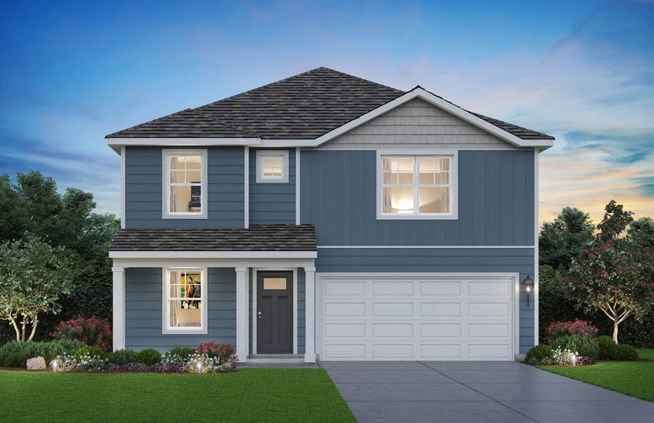 Representative exterior photo of a completed home built from the Holcombe by D.R. Horton in Peachtree Meadows, Rockwall, TX (Image 27).