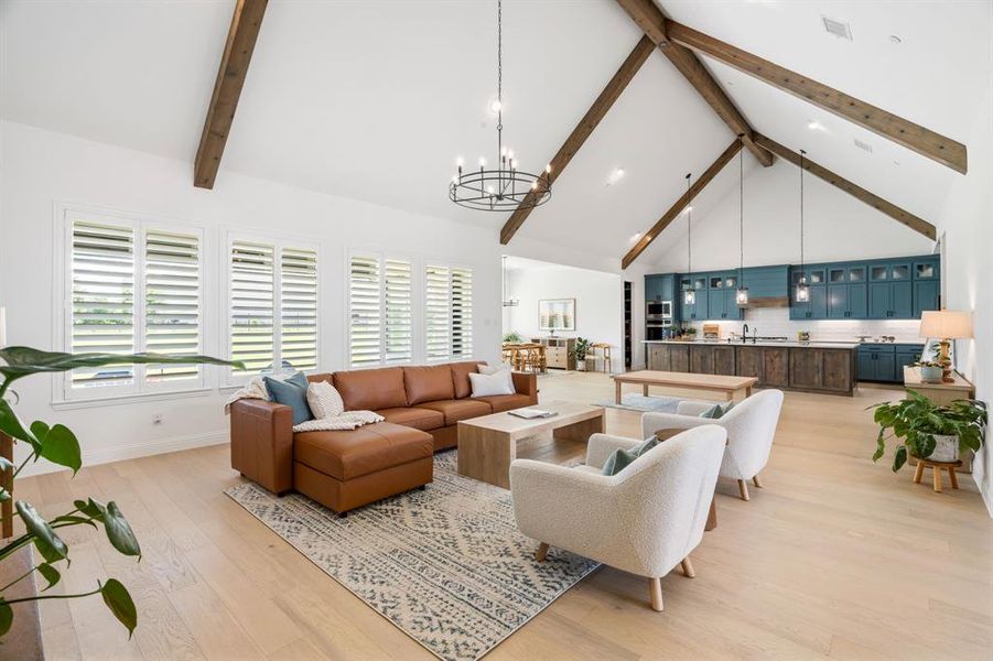 This open-concept layout effortlessly blends your living and dining areas, with extra island seating for casual entertaining.