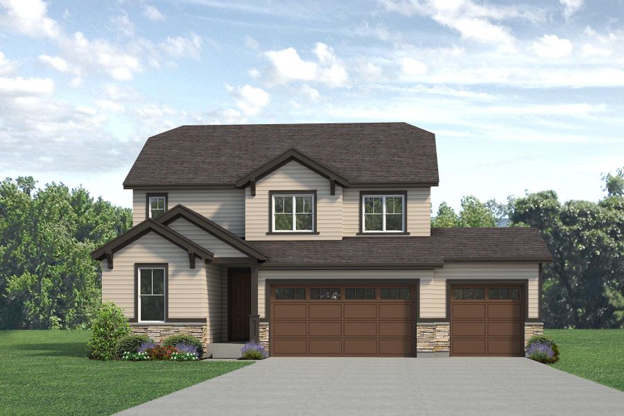 Representative exterior photo of a completed home built from the Jansen by Risewell Homes in Highlands Preserve, Mead, CO (Image 15).