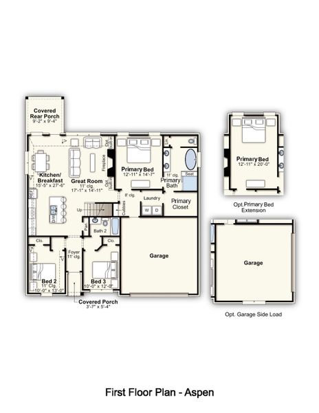 2D floor plan layout for the Aspen by Grant & Co in Villages of Green Meadows, Munford, TN (Image 3).