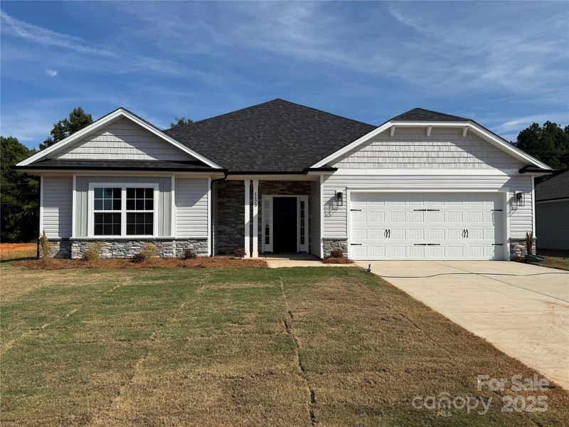Front exterior of a new home in Kerns Ridge, Salisbury, NC, highlighting curb appeal (Image 2).