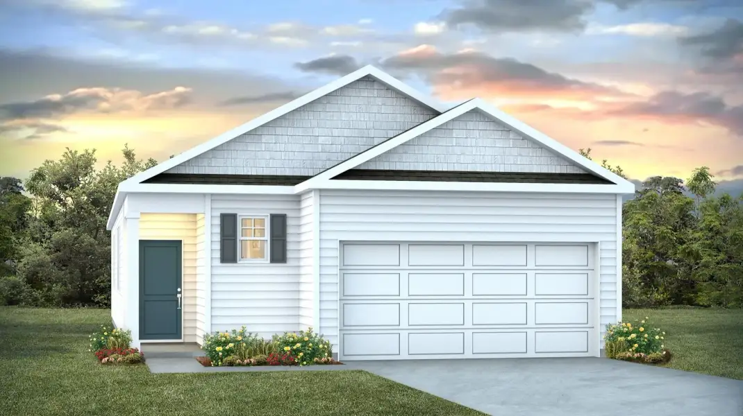 Front exterior of a new home in Livingston Woods, Irmo, SC, highlighting curb appeal (Image 1). Front exterior of a new home in Livingston Woods, Irmo, SC, highlighting curb appeal (Image 1).