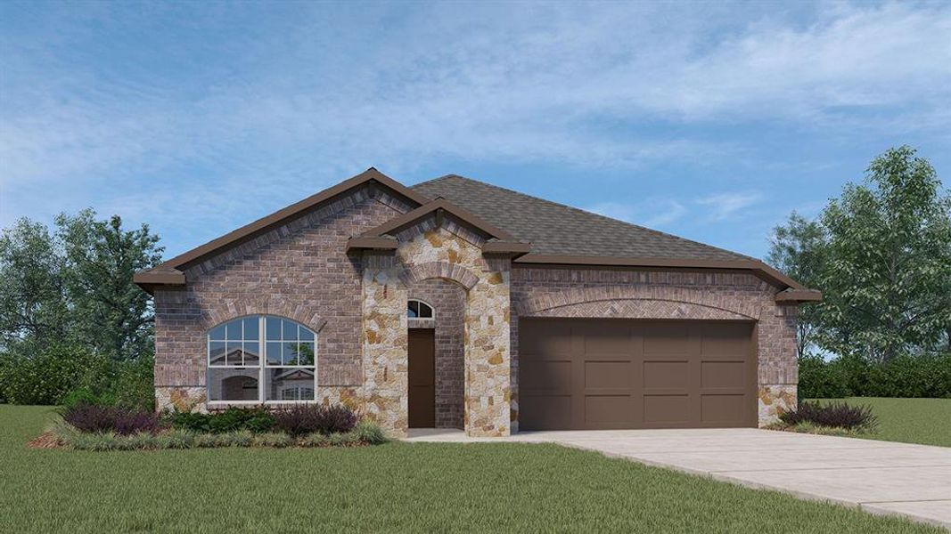 Front exterior of a new home in Trailstone, Caddo Mills, TX, highlighting curb appeal (Image 1). Front exterior of a new home in Trailstone, Caddo Mills, TX, highlighting curb appeal (Image 1).