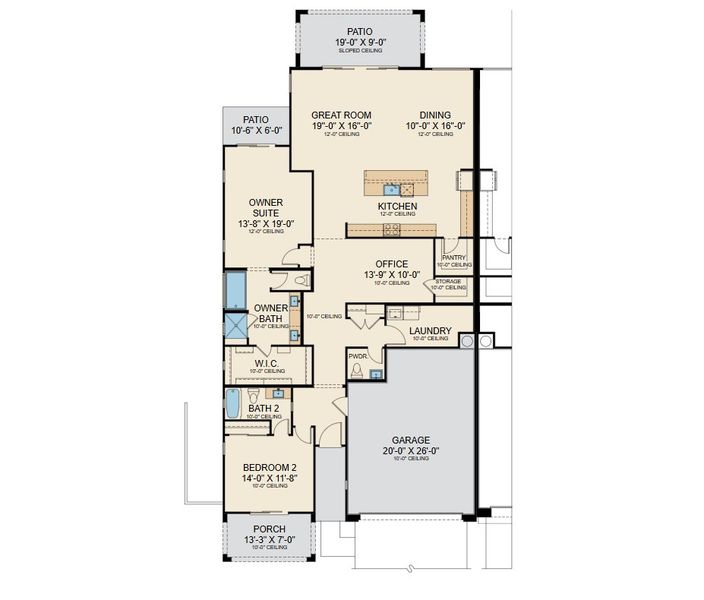 2D floor plan layout for the Residence One by Capital West Homes in Atrium at Somerset, Gilbert, AZ (Image 4). 2D floor plan layout for the Residence One by Capital West Homes in Atrium at Somerset, Gilbert, AZ (Image 4).