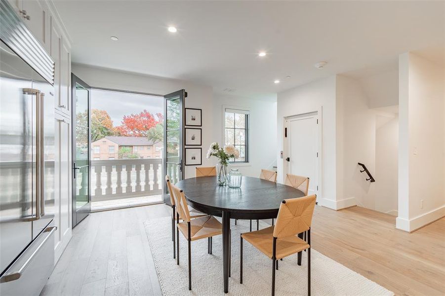 Dining area featuring light wood-type flooring