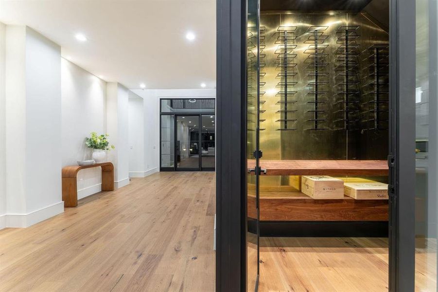 Wine area featuring light hardwood / wood-style floors