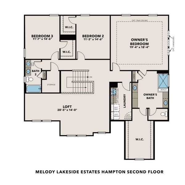 2D floor plan layout for the The Hampton B by Davidson Homes LLC in Melody Lakeside Estates, Buford, GA (Image 3).
