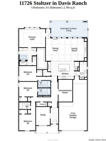 2D floor plan layout of this home in Davis Ranch, San Antonio, TX (Image 4).