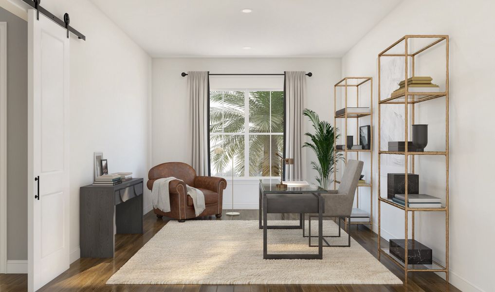 Home office with barn door