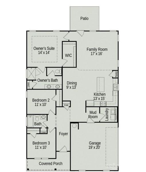 2D floor plan layout of this home in Cedar Meadows, Monroe, NC (Image 3).