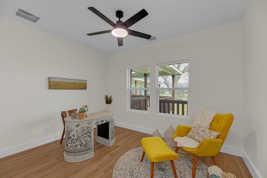 Second bedroom staged as office. Can be a workout area, craft room, possibilities are endless.