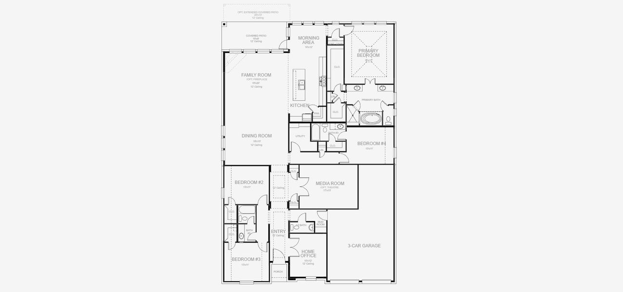 2D floor plan layout for the 2944W by Perry Homes in Landmark, Denton, TX (Image 5).