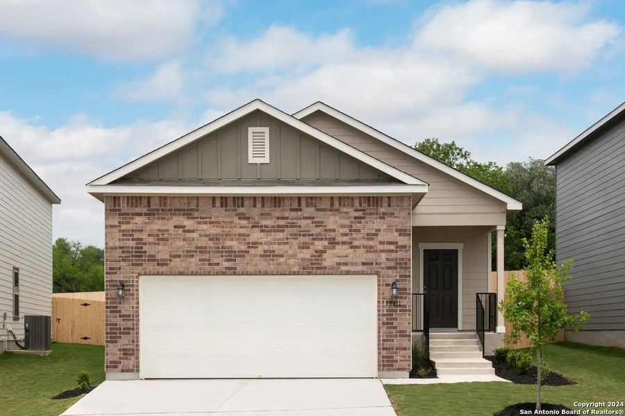 Front exterior of a new home in The Wilder, Adkins, TX, highlighting curb appeal (Image 1). Front exterior of a new home in The Wilder, Adkins, TX, highlighting curb appeal (Image 1).
