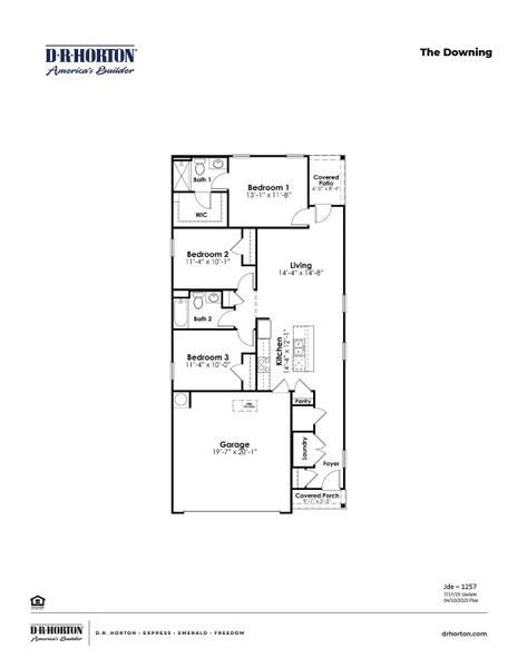 2D floor plan layout for the Downing by D.R. Horton in Cottonwood Place, Tabor City, NC (Image 3).