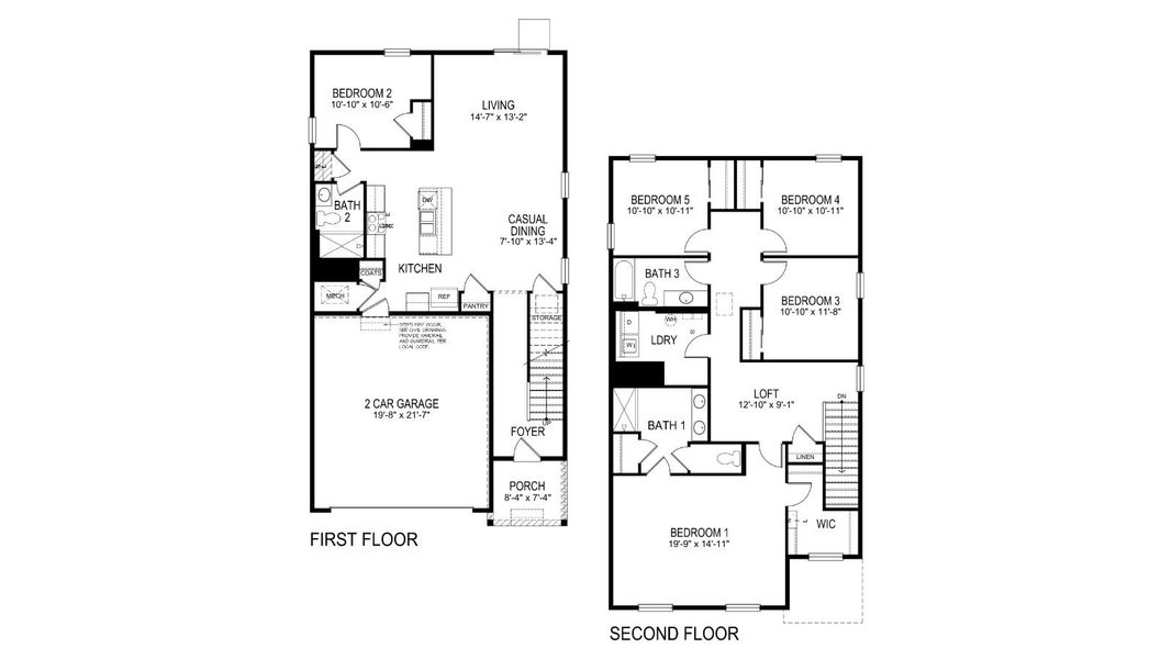 2D floor plan layout for the Elm by D.R. Horton in The Ridge at Lorson Ranch, Colorado Springs, CO (Image 3).