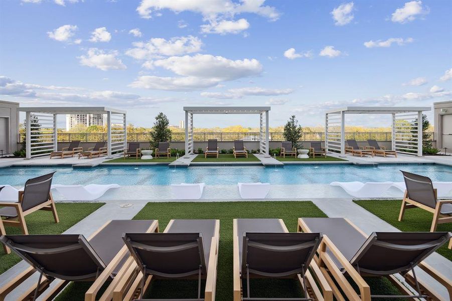 Positioned alongside the fifth-floor residents' lounge, the gorgeous 15,000-square-foot pool deck is sure to become a favorite gathering place.