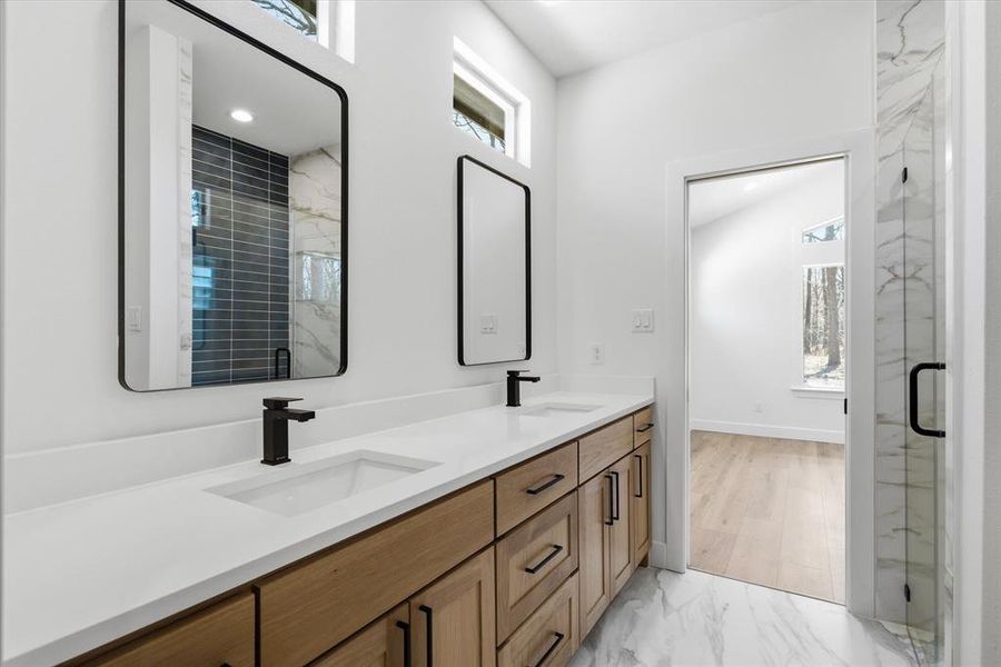 Tall windows in bathroom!