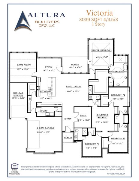 2D floor plan layout for the Victoria by Altura Homes in Talbott Estates, Howe, TX (Image 4).