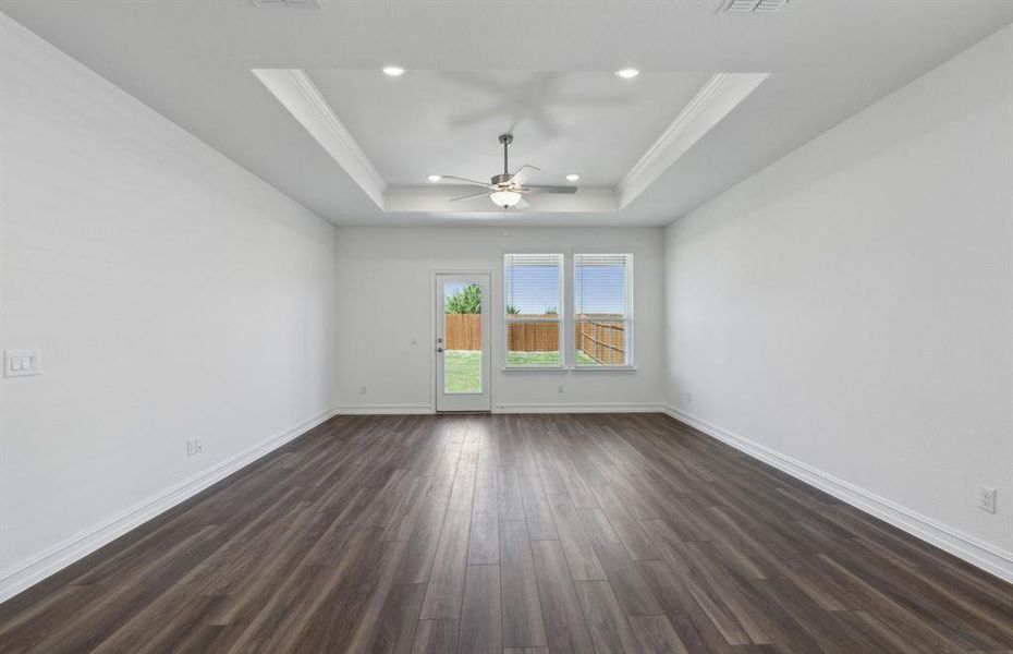 Spacious gathering room*real home pictured