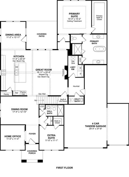 The Mykonos floor plan by K. Hovnanian Homes. 1st Floor shown. *Prices, plans, dimensions, features, specifications, materials, and availability of homes or communities are subject to change without notice or obligation.