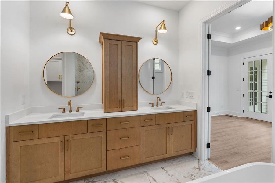 Furnished interior view inside a new home in Waterside Single Family, Peachtree Corners (Image 19). Furnished interior view inside a new home in Waterside Single Family, Peachtree Corners (Image 19).