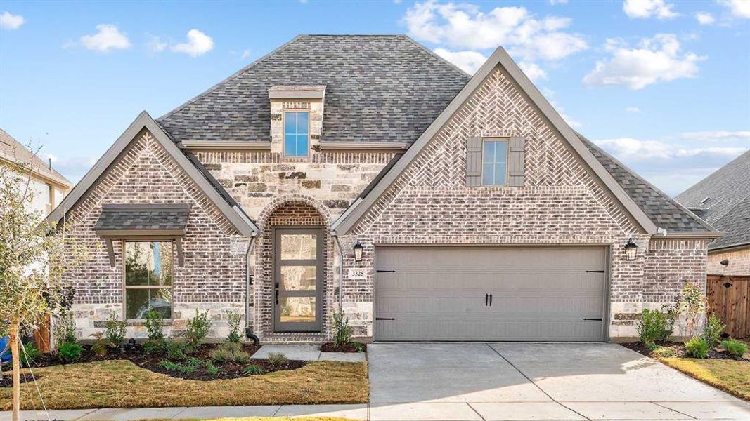 Front exterior of a new home in North Sky 55', Celina, TX, highlighting curb appeal (Image 1).