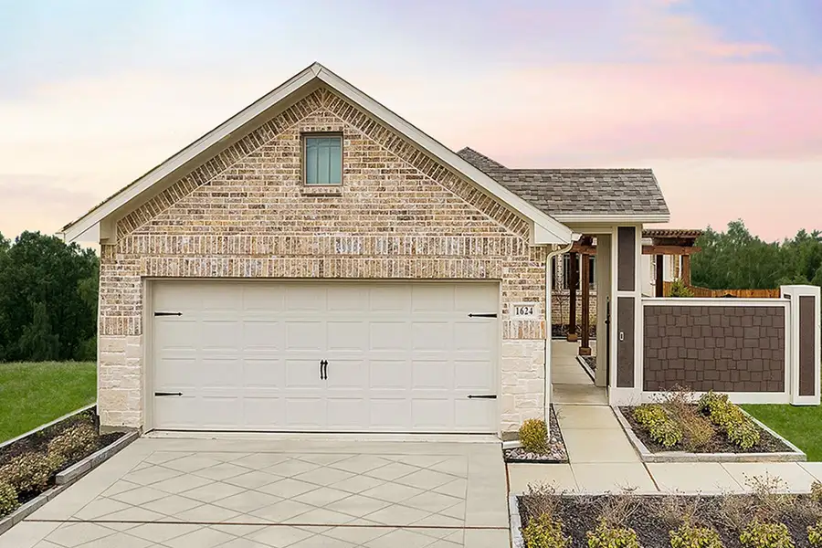Front exterior of a new home in Keeneland, Aubrey, TX, highlighting curb appeal (Image 24).