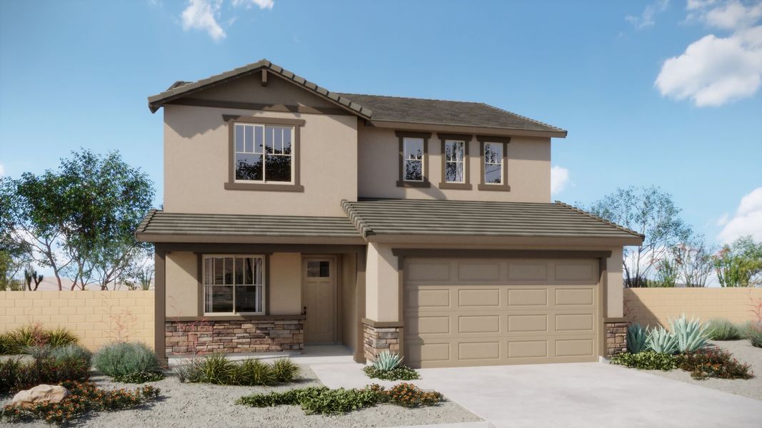 Representative exterior photo of a completed home built from the Sienna by Mattamy Homes in Alamar At Rocking K, Tucson, AZ (Image 2). Representative exterior photo of a completed home built from the Sienna by Mattamy Homes in Alamar At Rocking K, Tucson, AZ (Image 2).
