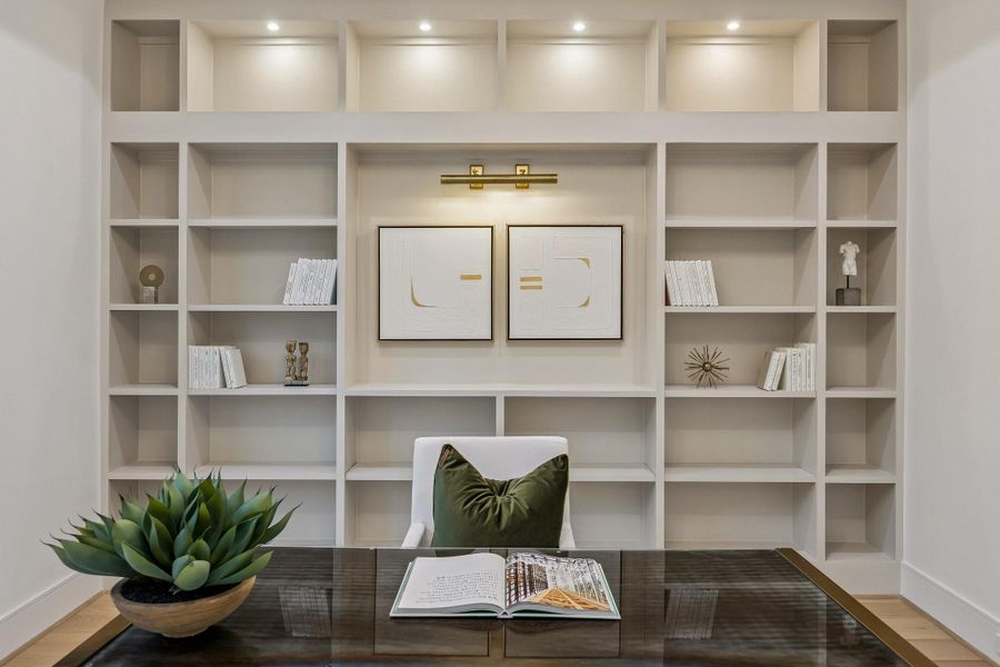 Close up of the built-ins in the study.