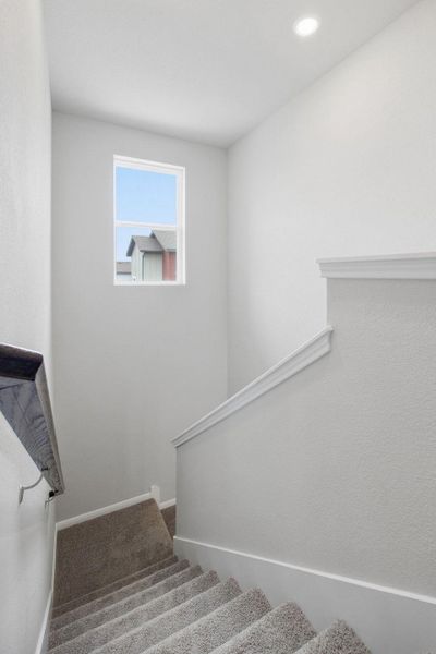 Stairs featuring carpet and baseboards