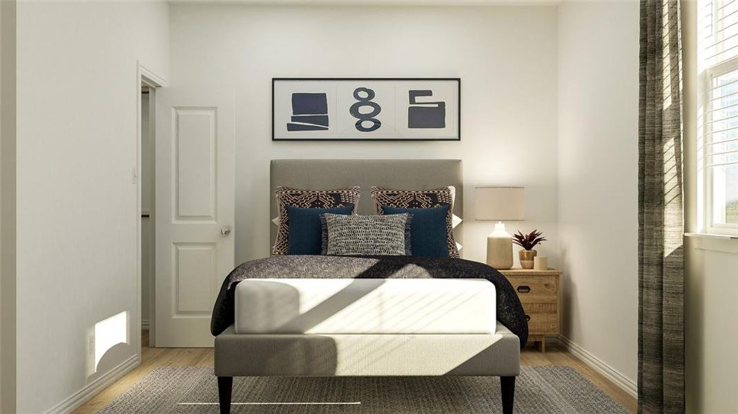 Bedroom with wood-type flooring