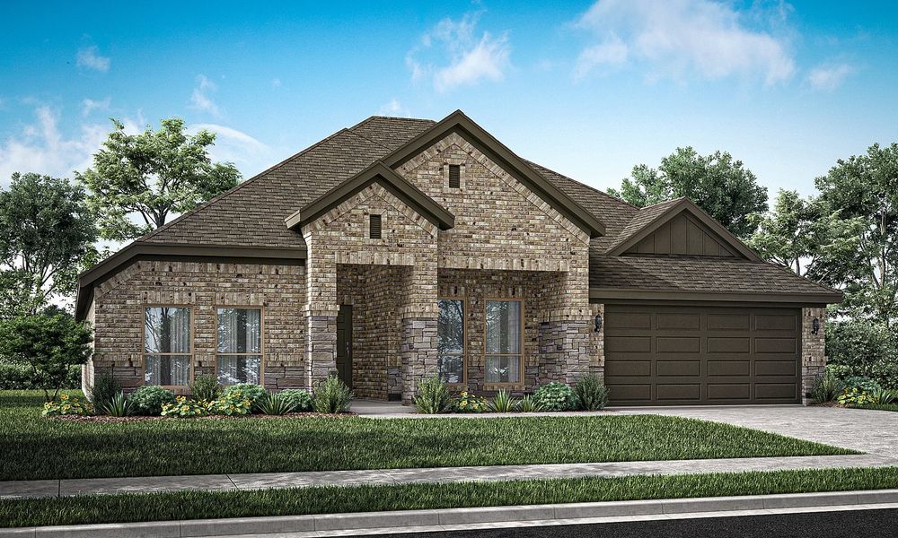 Representative exterior photo of a completed home built from the Walden II by Impression Homes in Mountain Valley Lake, Burleson, TX (Image 11). Representative exterior photo of a completed home built from the Walden II by Impression Homes in Mountain Valley Lake, Burleson, TX (Image 11).