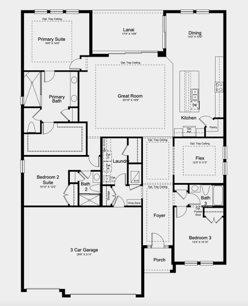 2D floor plan layout for the Cresta by Taylor Morrison in Esplanade at Coasterra, Palmetto, FL (Image 3).