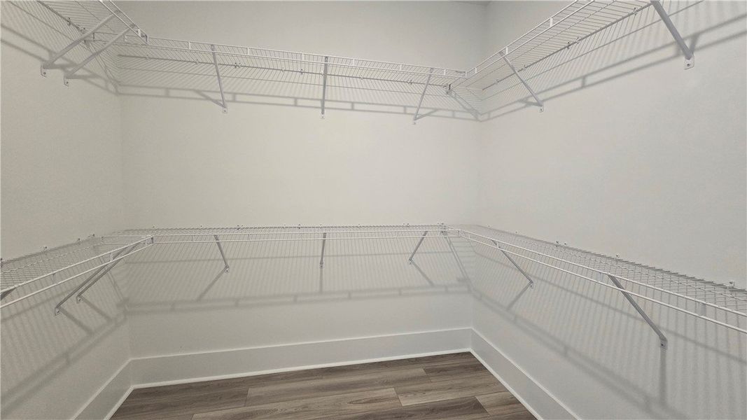 Ample wire shelving units offer plentiful storage