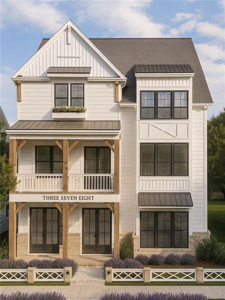 Front exterior of a new home in Echo at Crabapple, Milton, GA, highlighting curb appeal (Image 30). Front exterior of a new home in Echo at Crabapple, Milton, GA, highlighting curb appeal (Image 30).