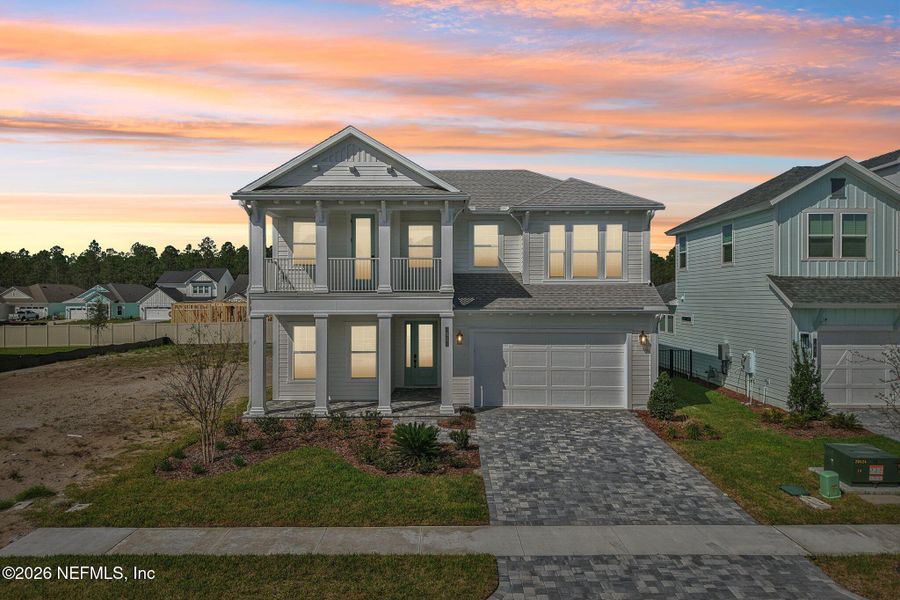 Front exterior of a new home in Nocatee, Ponte Vedra, FL, highlighting curb appeal (Image 32).